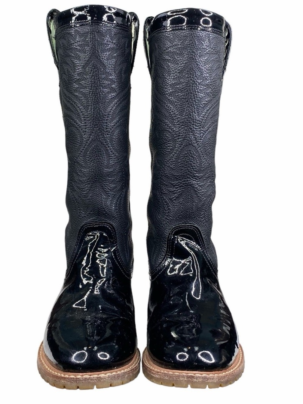Lucchese Black Patent Toe Tall Leather Rain Boots